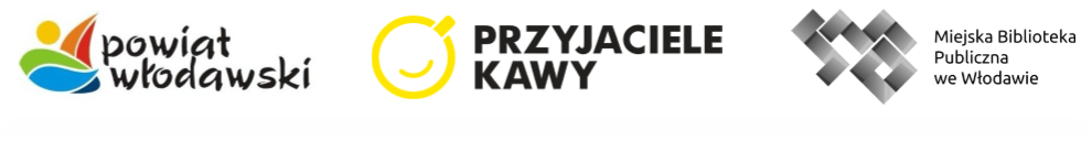 Grafika: logotypy: Powiat Włodawski, Przyjaciele kawy, Miejska Biblioteka Publiczna we Włodawie