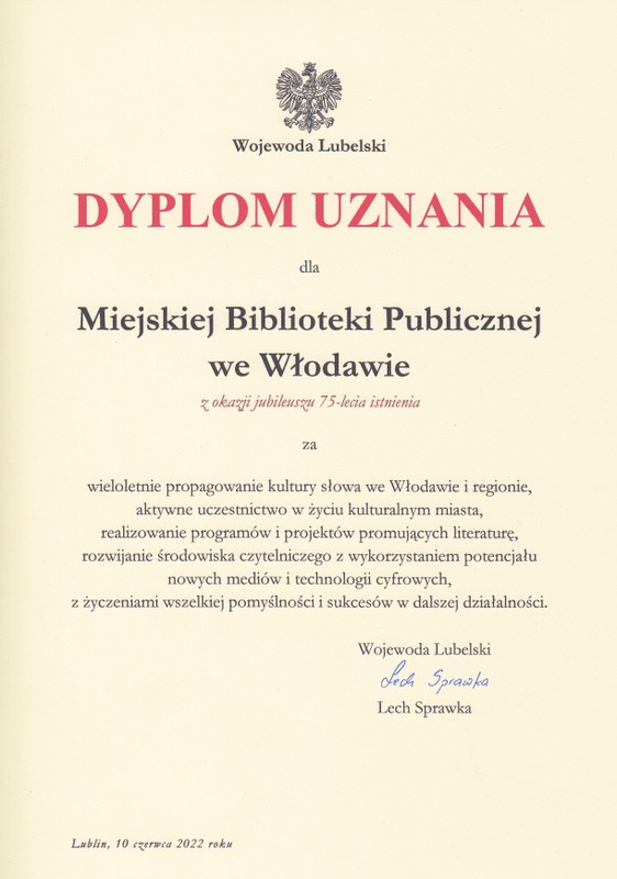 BRYLANTOWY JUBILEUSZ WŁODAWSKIEJ KSIĄŻNICY we Włodawskim wehikule czasu