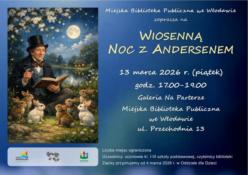 Plakat anonsujący wydarzenie. Treść na plakacie zgodna z tekstem anonsu. Element graficzny - mężczyzna czytający książkę królikom i zającom