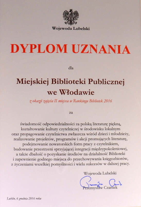 Dyplom uznania od Wojewody